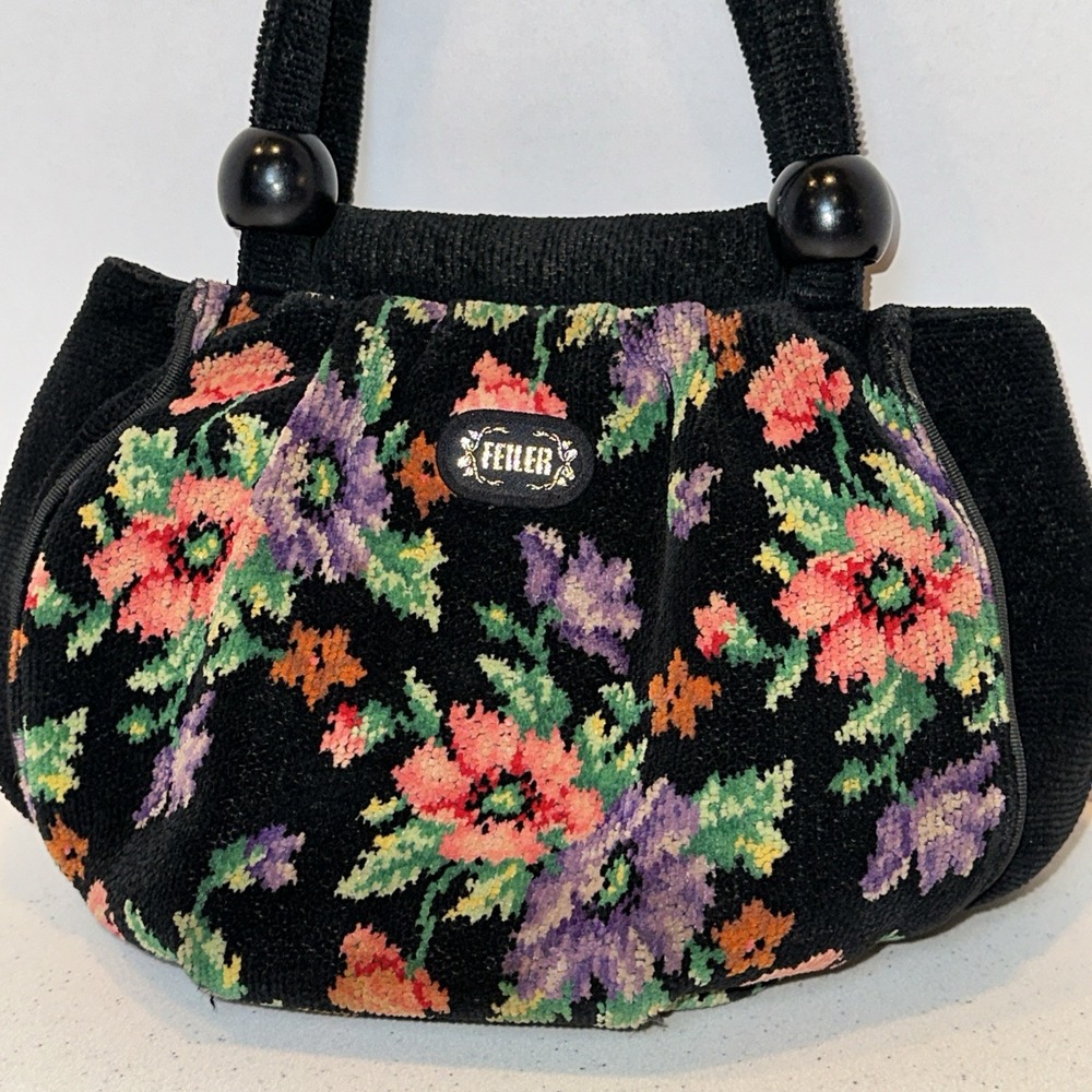 Feiler Germany Vintage Small Handbag Handwoven Tapestry Look Floral Grannycore